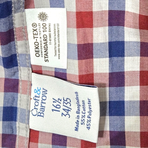 Croft & Barrow Easy Care Button-down Shirt Men's Sz L Blue Red Check Collared - Picture 9 of 10